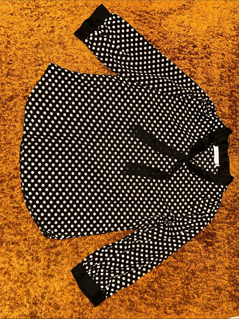 Allegra K Black and White Relaxed Blouse with Mandarin Collar